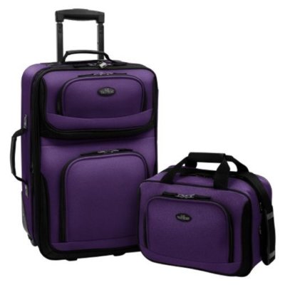 US Traveler Rio Two Piece Expandable Carryon Luggage Set 15in and 21in Purple
