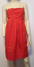 Vera Wang Lavender Label Burnt Orange Linen Strapless Dress Sz S Built in Bra
