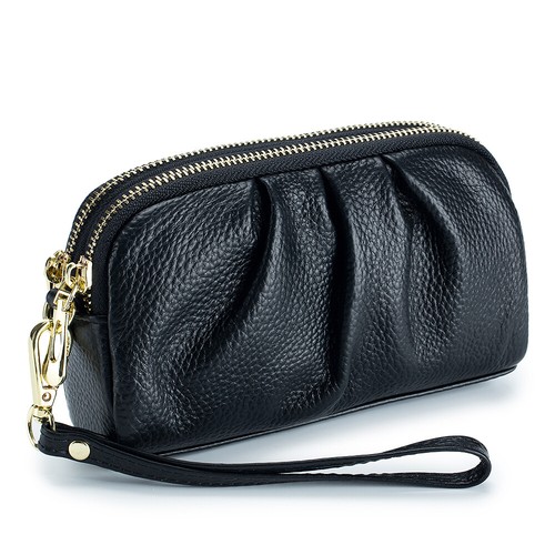 Genuine Leather Wristlet Wallet for Women Stylish Ruched Wristlet Clutch Purse - Picture 24 of 29