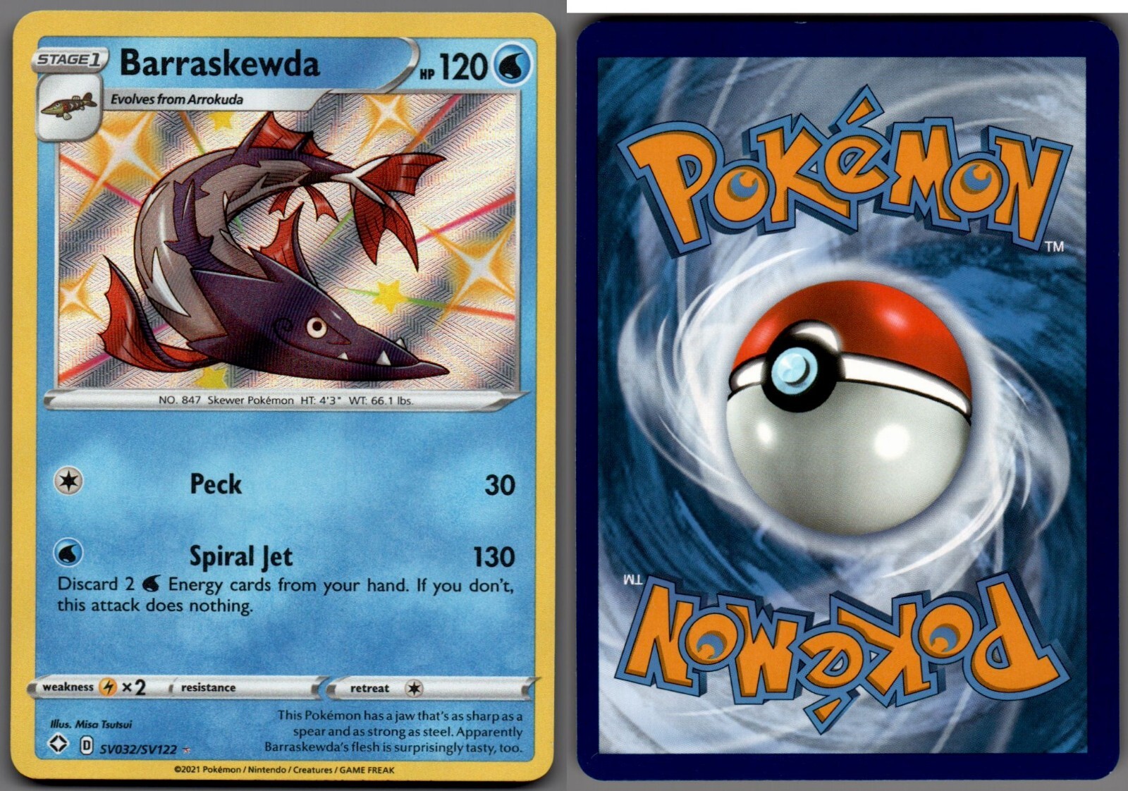 2021 Pokemon, Shining Fates Shiny Vault, #SV032/SV122 Barraskewda, Holo Rare