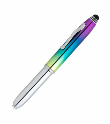 3 in 1 Schreibstift, Taschenlampe und Stylus Premium irisierend mehrfarbig Design