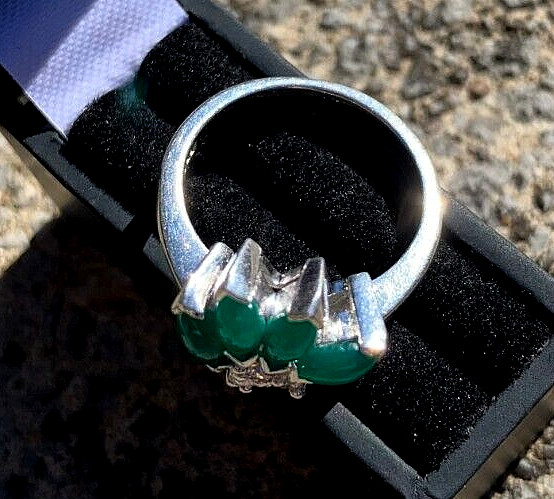 Vintage Solid 925 Sterling Silver Ring Cabochon E… - image 4