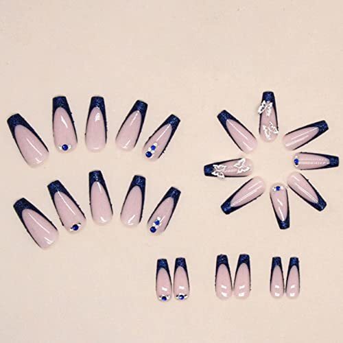Long Press on Nails Square French Fake Nails 1 Count (Pack of 1) Blue Butterfly - Bild 5 von 6