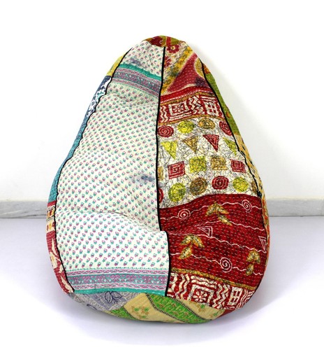 Handgefertigter Sitzsack Baumwolle Blumen Kantha Bohemian dekorativ bestickt - Bild 3 von 4