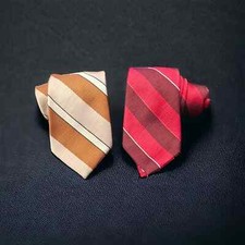 Pair of Etienne Caron Mens Striped Neckties Polyester Made in USA 65" x 3.25"