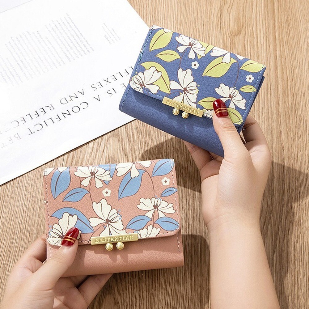 Womens  Leather Small Wallet Trifold Wallet Mini Purse Folding Card Holder Bag