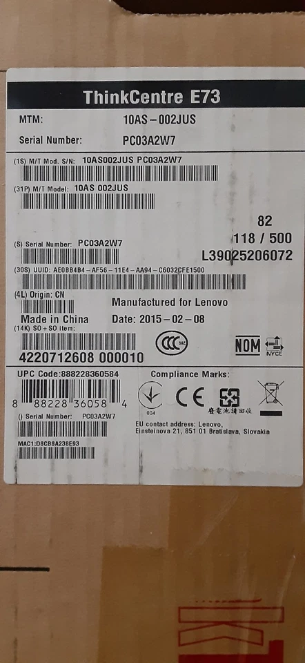 Lenovo ThinkCentre E73 Model 10AS002JUS,4GB, - Image 3 of 4