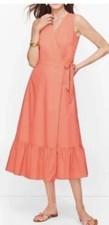NWT Talbots Peach Poplin Wrap Ruffle MIDI Sleeveless Summer Casual Dress Sz 4P