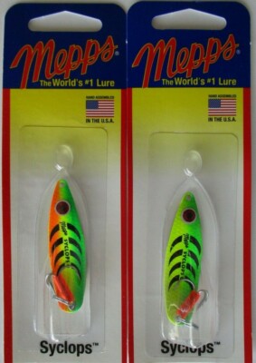 2 - Mepps Syclops Spoons - 1/4 oz. - Hot Firetiger & Lime/Chartreuse