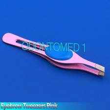 New 3.5" Eyebrow Tweezers Slanted Precision Tips - Pink W/ Finger Pad Design