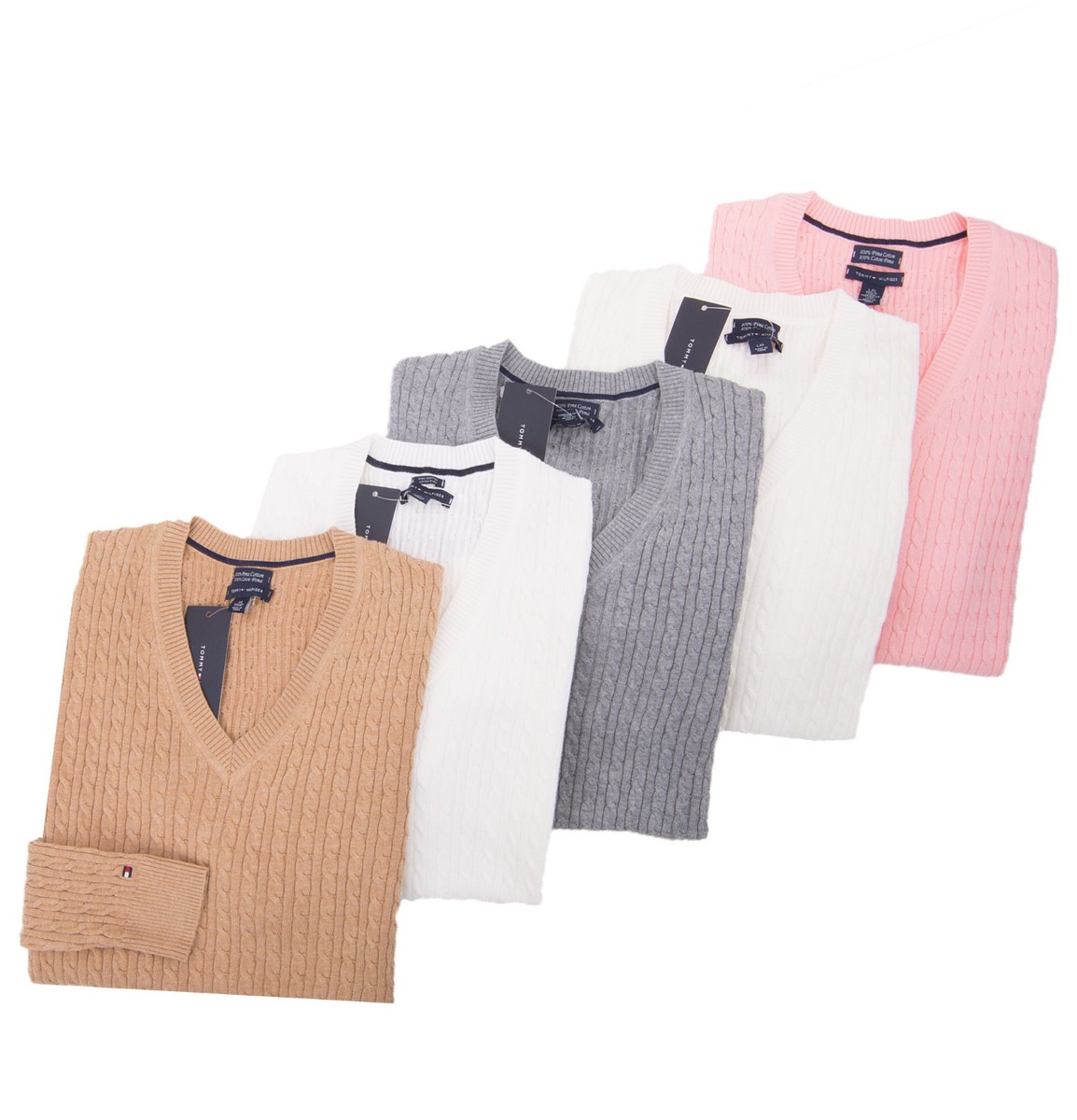 Tommy Hilfiger Women Long Sleeve Pullover V-Neck Cable Knit