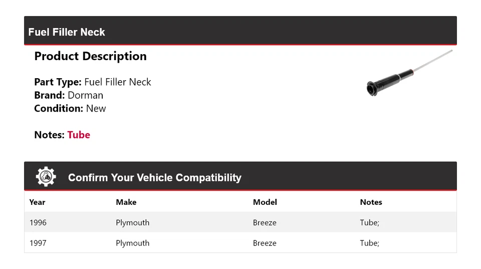 Cuello de llenado de combustible para Plymouth Breeze Dorman 1996-1997 Foto 2 de 4