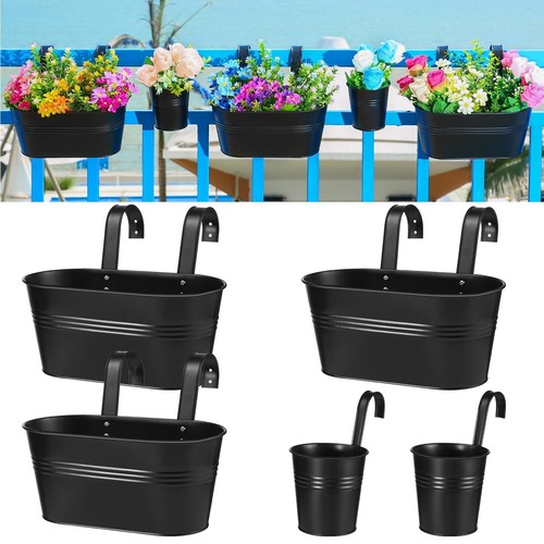 5 Pcs Hanging Planter Railing Planter Box Metal Iron Window Boxes Planters fo...