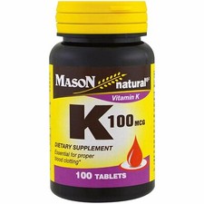 Mason Natural Vitamin K 100mcg Tablets Essential Proper Blood Clotting 100 Count