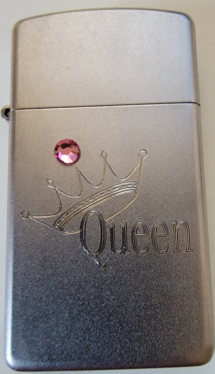 Zippo 24572 Queen Slim Satin Chrome Crystal in the Crown New Zippo 24572 Queen Slim Satin Chrome Crystal in the Crown New