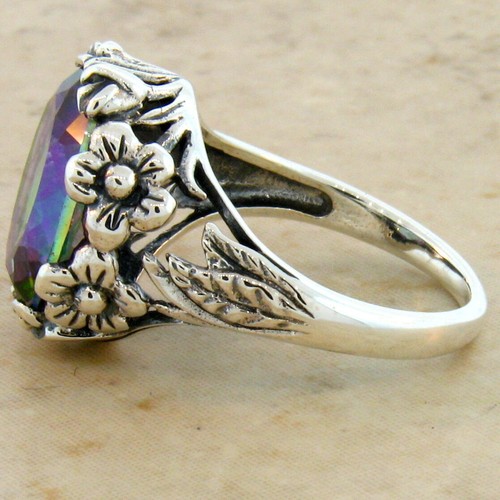 4 Ct RAINBOW MYSTIC QUARTZ ART NOUVEAU STYLE 925 STERLING SILVER RING 277X - Picture 4 of 4