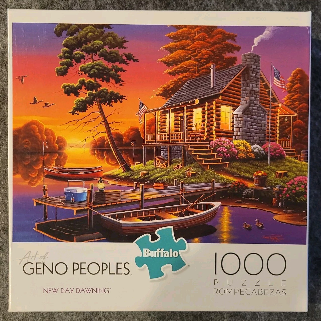 Buffalo  Geno Peoples  New Day Dawning 1000 Pc Jigsaw Puzzle Cabin Vacation