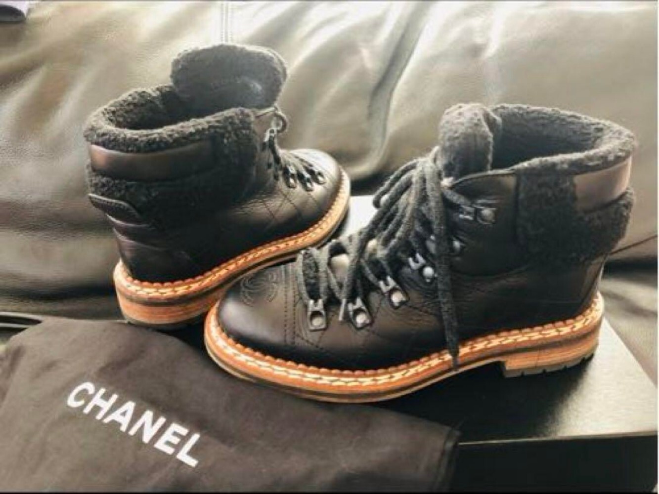 Chanel Short Boots Coco Mark Black Leather Size 36.5 US About6.5 For Women thumbnail 15