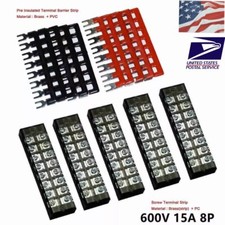 5 sets 600V 15A Dual Row 8 Position Screws Terminal Electric Barrier Strip Block