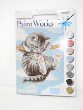 Dimensions Paint Works By Number Kit HANG ON KITTY 9x12" Gray Striped Cat New