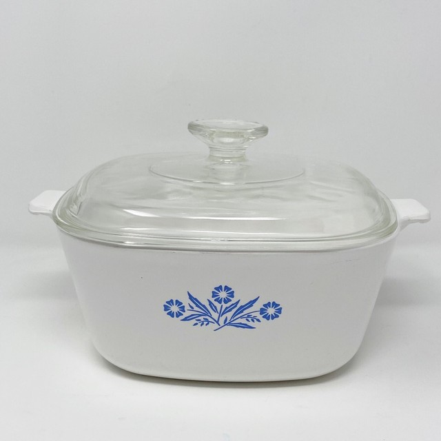 Vtg Corning Ware Casserole Baking Dish w/ Lid 2 1/2 Qt Blue Cornflower