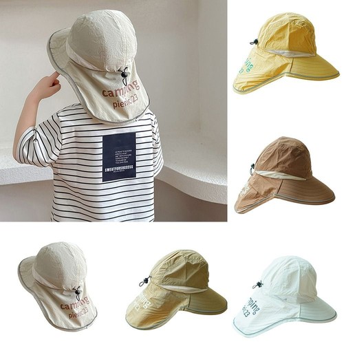 Beach Cap Sun Protection Neck Caps Kids Bucket Hats Spring Summer eBay