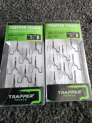 2 NEW Packs Trapper Tackle Standard Round Bend Treble Hooks size 5 crankbaits