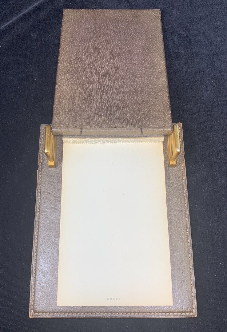 Vintage Gucci Leather Desk Set - Memo Pad Holder, Pen Holder and