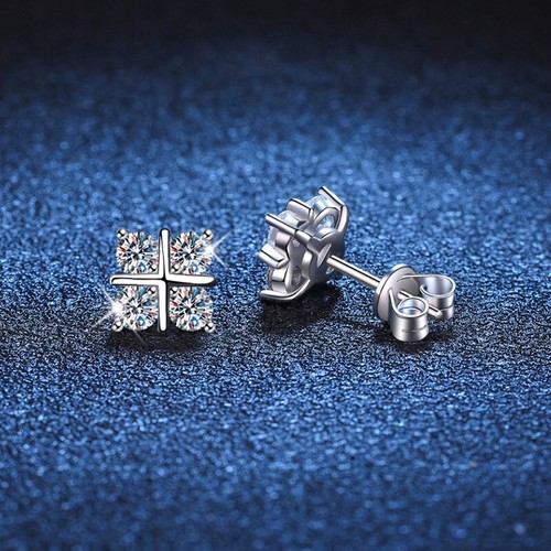 Full Real Moissanite Men Stud Earrings Women Jewel 925 Sterling Silver VVS1 GRA - Picture 4 of 11