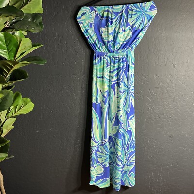 Lilly Pulitzer Marlisa Maxi Dress Womens XXS Blue Green Floral Strapless  Elastic | eBay