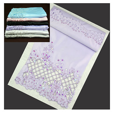 Unotrim 54'' Beaded Satin Fabric Black Blue Lilac Pink White Silver Bridal by Yd