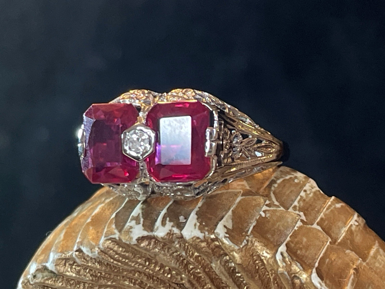 14K WHITE GOLD  LAB CREATED RUBY RING VICTORIAN F… - image 18