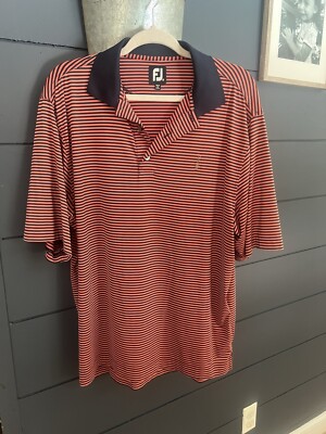 Footjoy Golf Polo Shirt Men's Medium Blue Peach Stripe  Performance Embroidered