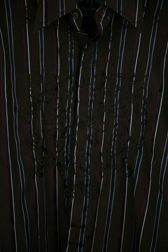 ENGLISH LAUNDRY Men's Hand Sewn Embroidered Striped Snap Cufflinks Shirt - Picture 2 of 7