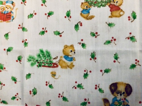 VTG Spring Mills Hallmark Christmas Critters Baby Animals Allover Toss BTFQ - Picture 3 of 14