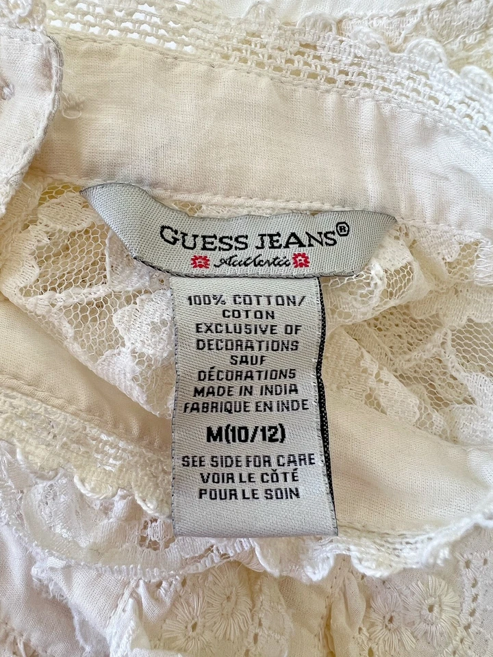 Vintage Guess Jeans Ruffled Lace Trim Ivory Blouse Top Girl’s Sz M (10-12) - Image 4 of 4