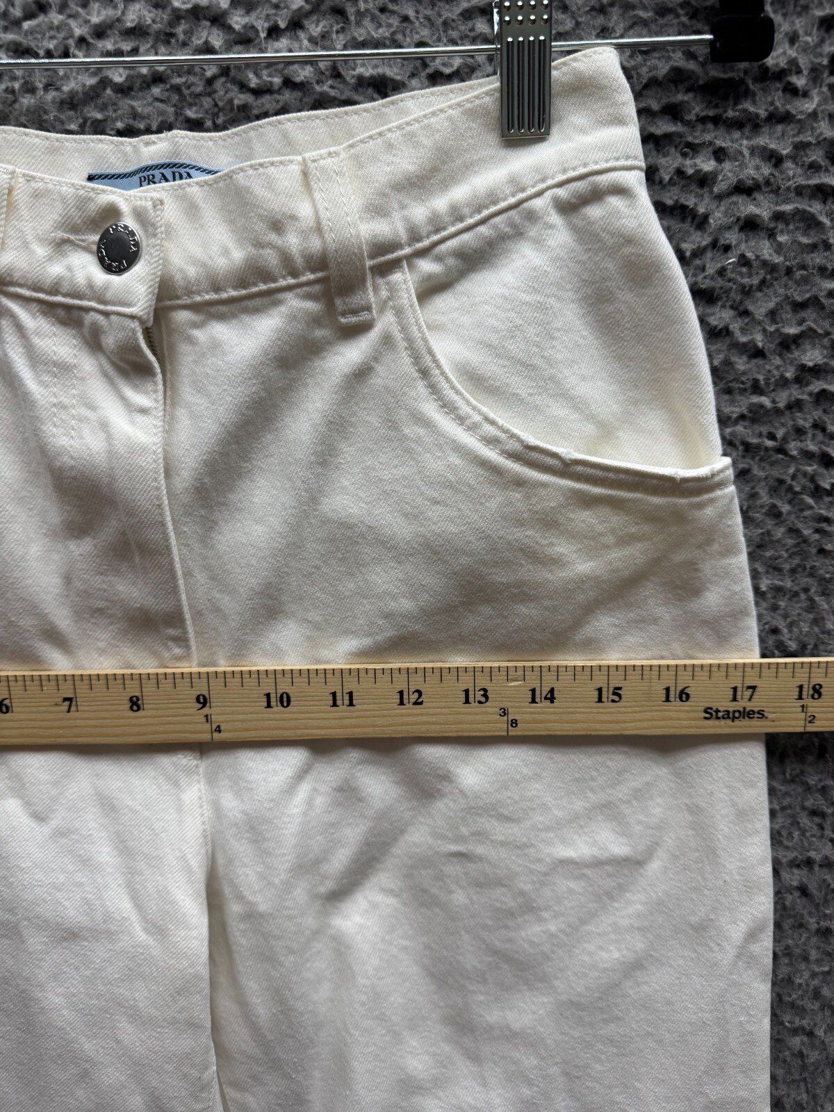 Prada Womens Ivory High Rise Minimalist Classic wide leg flare Fit Jeans Size 25 thumbnail 15