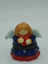Vintage Ceramic Christmas Angel holding a Heart Trinket Jewelry Gift Box