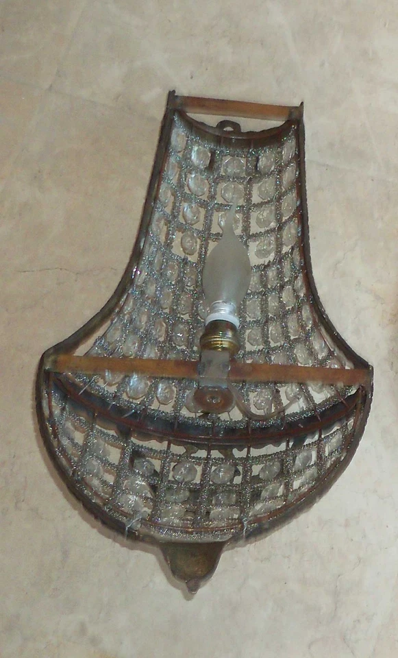 2 apliques de pared antiguos réplica de pátina de latón imperio francés cristal cesta luces Foto 3 de 4