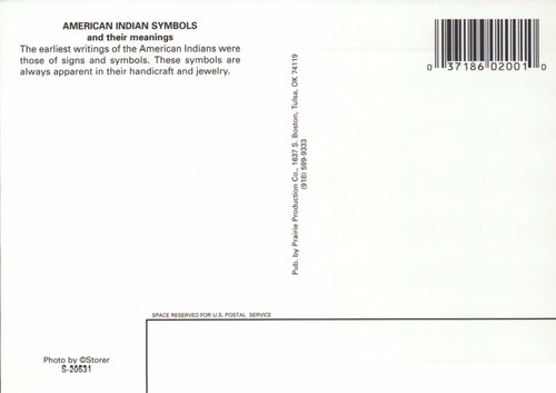 Indian Symbols and their Meanings, Oklahoma Native American, Horse etc. Postcard - Picture 2 of 2