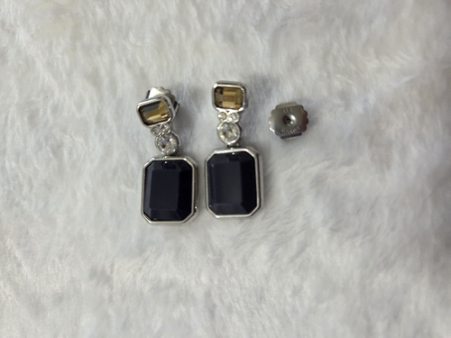 Lia Sophia Drama Club Earrings Silver Tone Blue Resin Stone & Cut Crystals