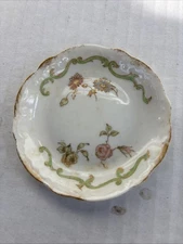 Syracuse China Vitreous O.P.Co 3” Butter Sauce Bowl Green ScrollFloral Gold Trim