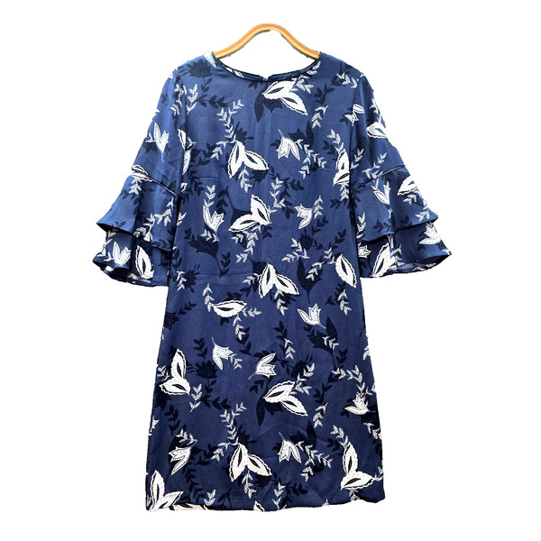 Target Dress Womens Shift Mini  Size 8 Blue White Floral 3/4 Sleeve Round Neck