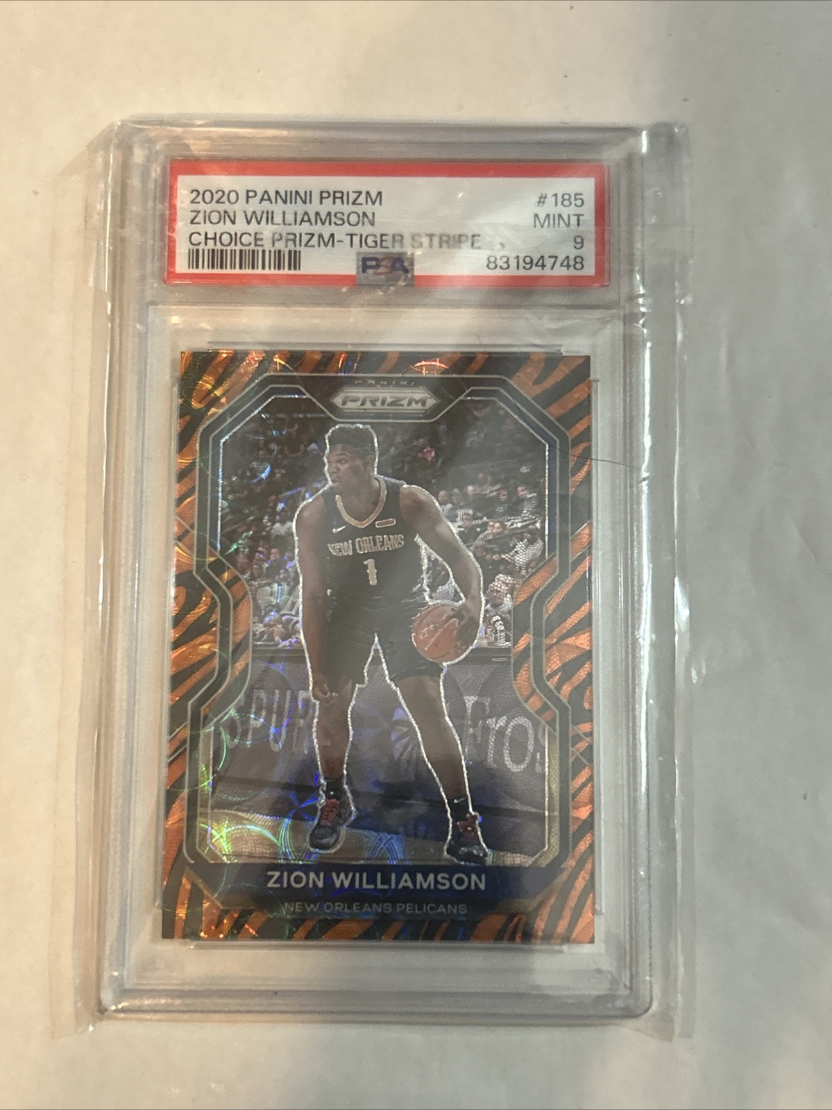 PSA 9 2020 Prizm Zion Williamson Tiger Stripe Choice 2nd Year