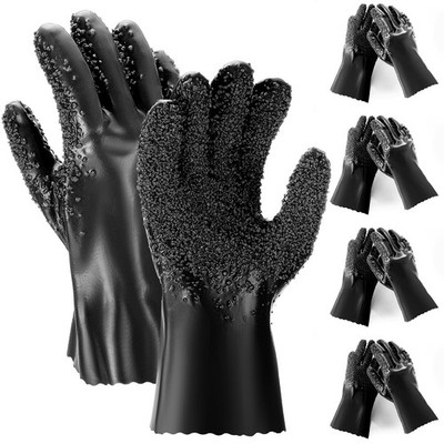Teenyyou 4 Pairs Sewer Snake Gloves Non Slip and Reusable PVC Standard, Black 