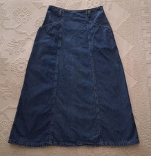 Vtg Vivaldi Jeanswear Womens Blue Denim Long Modest Skirt Sz 12 USA Made Pockets