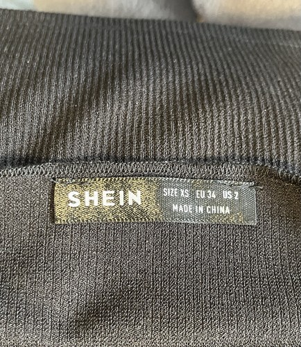 Top corto tejido acanalado SHEIN negro con volantes encaje ribete manga gorra elástico para mujer XS - Imagen 6 de 6