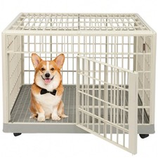 ABS Plastic Pet Dog Crate with Wheels Removable Tray Top Door Small Medium Beige