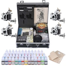 Professional Tattoo Kit 4 Machine Gun Power Supply Needle 40 Color Ink with Case