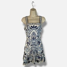 Alice + Olivia Women's White/Blue Kaidra Embroidered Cotton Minidress Size 2